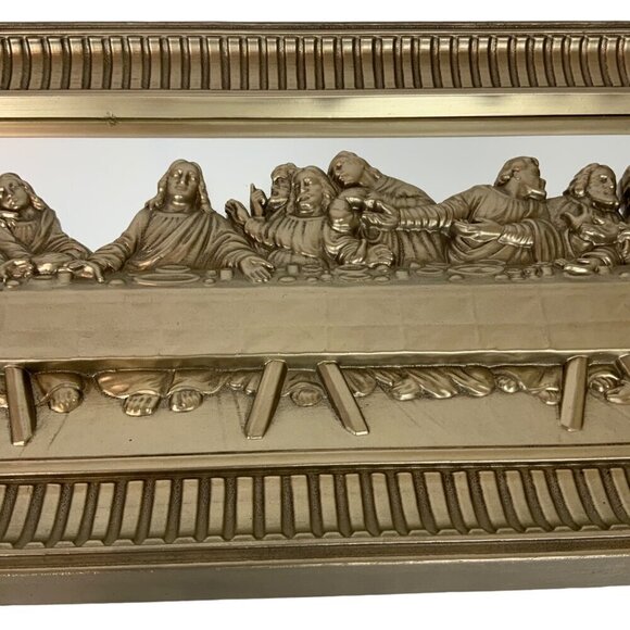 Homco Last Supper Mirror Wall Art Gold-Toned Plastic Framed Religious Home Decor - Picture 4 of 5
